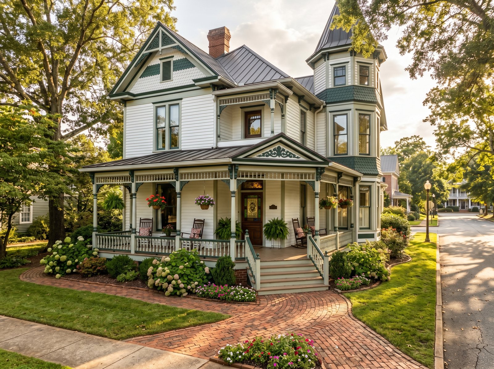 Victorian-style historic home with wraparound porch near Dahlonega town square